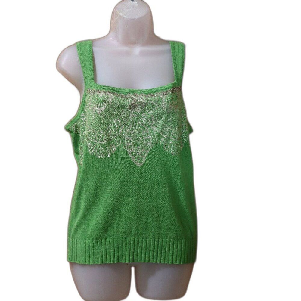 Harold's Vintage Green Sleeveless Beaded Embroidered Tank Top L